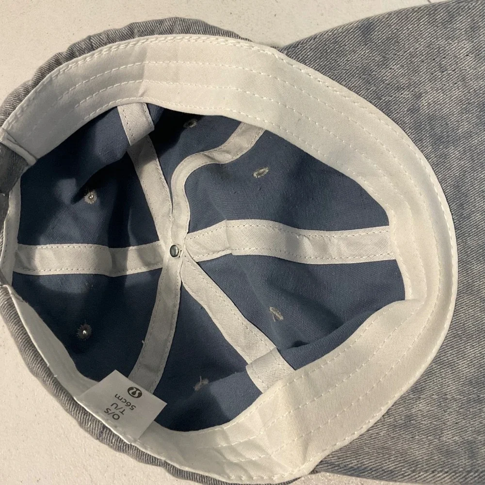 Lululemon Baller Hat Distressed Denim Blue Adjustable Baseball Cap Silver Logo